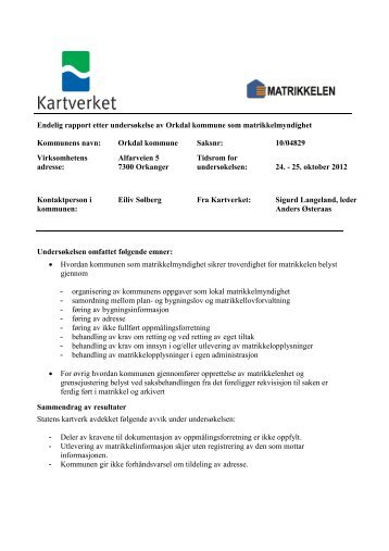 Tilsynsrapport matrikkel - Kartverket