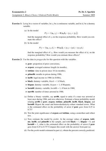 Econometrics 2 Pr. Dr. S. Sperlich Assignment 2: Binary Choice ...