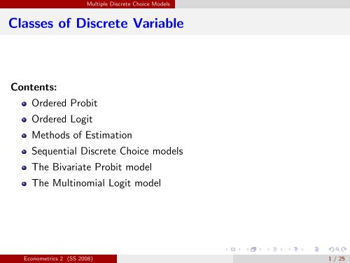 Classes of Discrete Variable