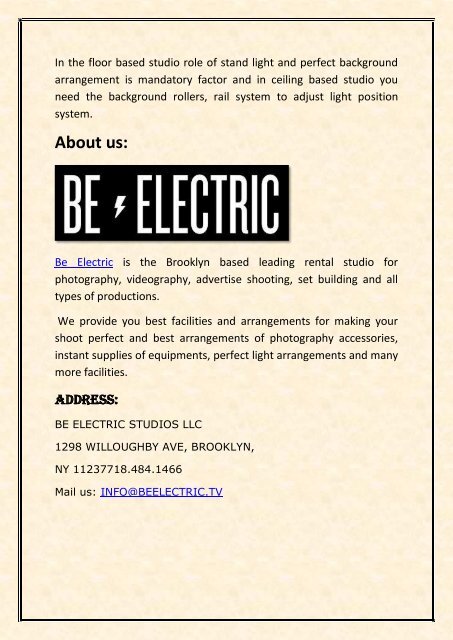 Be Electric - photography studios