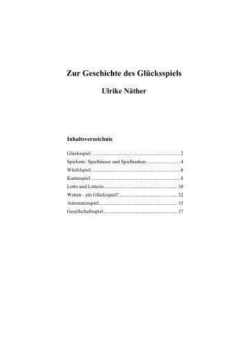 Zur Geschichte des Glücksspiels Ulrike Näther