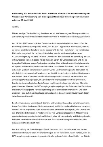 Rede zur Verabschiedung des Gesetzes zur Verbesserung von ...