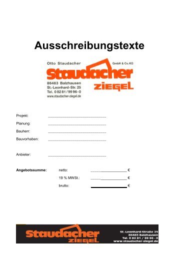 Ausschreibungstexte - Staudacher