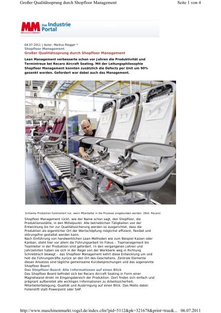 Shopfloor Management bei Recaro Aircraft Seating