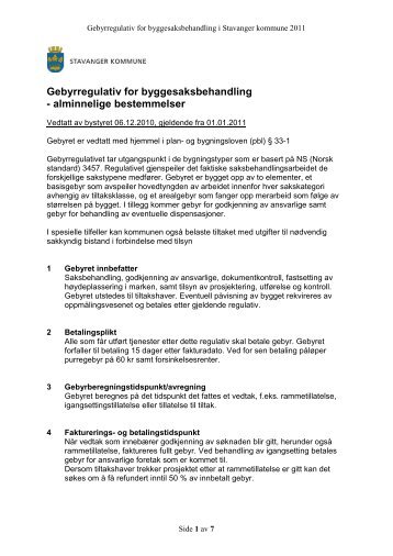 Gebyrregulativ for byggesaksbehandling - Stavanger kommune