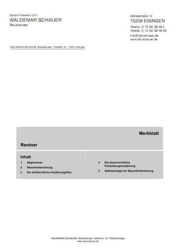 Merkblatt Rentner - Steuerberater Waldemar Schauer