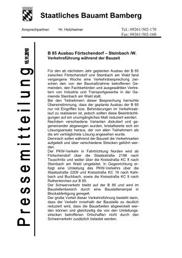 B 85, Ausbau FÃ¶rtschendorf - Steinbach am Wald - Staatliches ...