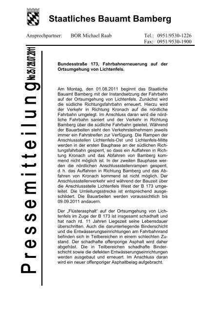 B 173, Fahrbahnerneuerung auf der Ortsumgehung Lichtenfels