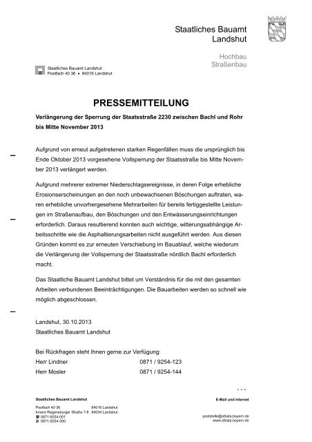 Pressemitteilung Staatliches Bauamt Landshut Bayern