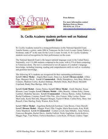 St. Cecilia Academy students perform well on National Spanish Exam