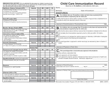 Child Care Immunization Record - Minnesota Dept. of Health