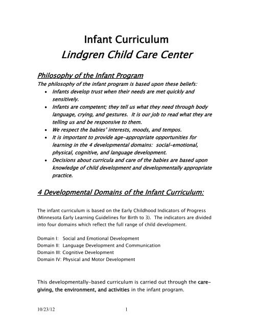 Infant Curriculum - St. Cloud State University