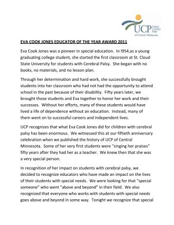 Eva Cook Jones Educator of the Year Award. - St. Cloud State ...