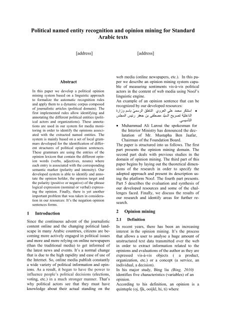 Political named entity recognition and opinion mining for Standard ...