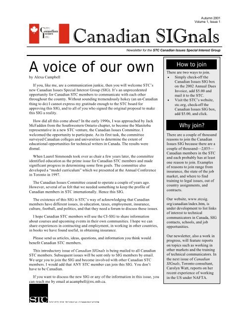 Autumn 2001  Canadian SIGnals - STC SIGs