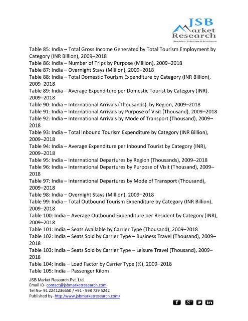 JSB Market Research : Travel and Tourism in India to 2018