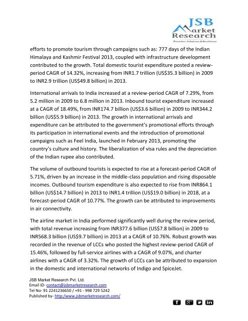 JSB Market Research : Travel and Tourism in India to 2018