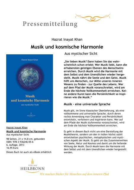 Musik und kosmische Harmonie von Hazrat Inayat Khan - Pressemitteilung