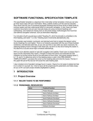 SOFTWARE FUNCTIONAL SPECIFICATION TEMPLATE