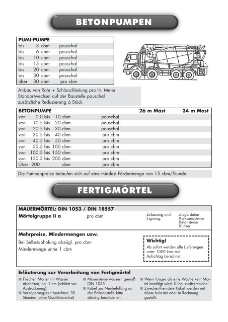 Englert Preisliste 2012 - bei ENGLERT-BETON