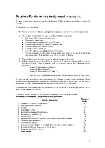 Database Fundamentals Assignment (Weighting 70%)