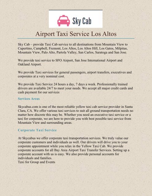 Airport Taxi Service Los Altos