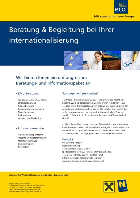 Infoblätter zu Förderungen - Ecoplus International GmbH