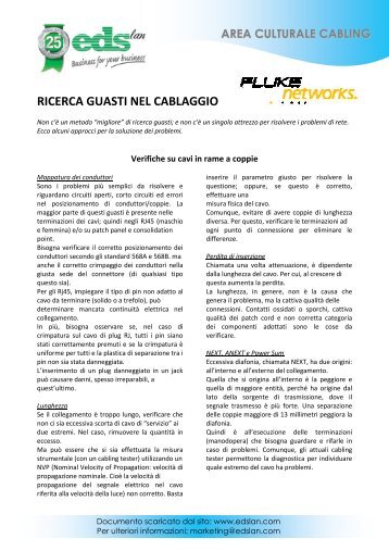 FLUKE NETWORKS- RICERCA GUASTI NEL CABLAGGIO - EDSlan