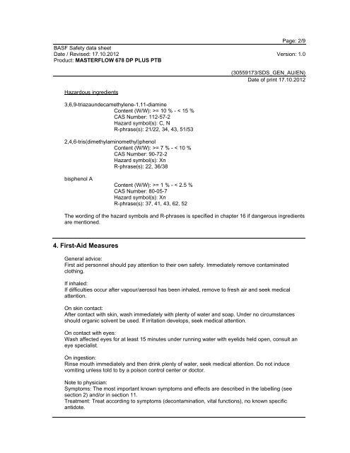 Safety data sheet - BASF Construction Chemicals Pacific