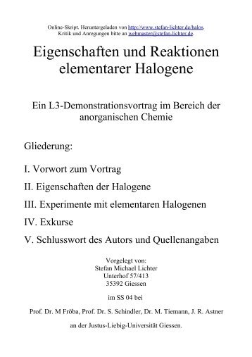 Eigenschaften und Reaktionen elementarer ... - Stefan-lichter.de