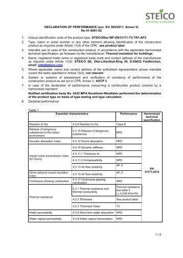 STEICO flex Declaration Of Performance 13171