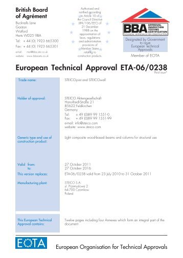 European Technical Approval ETA-06/0238 - Steico