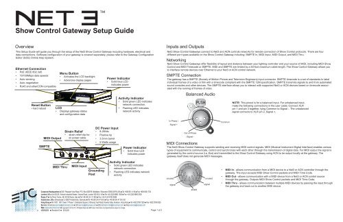 Net3 Show Control Gateway Setup Guide Etc