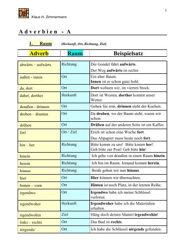 Adverbien - A Adverb Raum Beispielsatz - Zimmermann, Paul