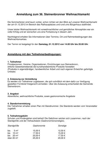 Anmeldung zum 36. Steinenbronner Weihnachtsmarkt