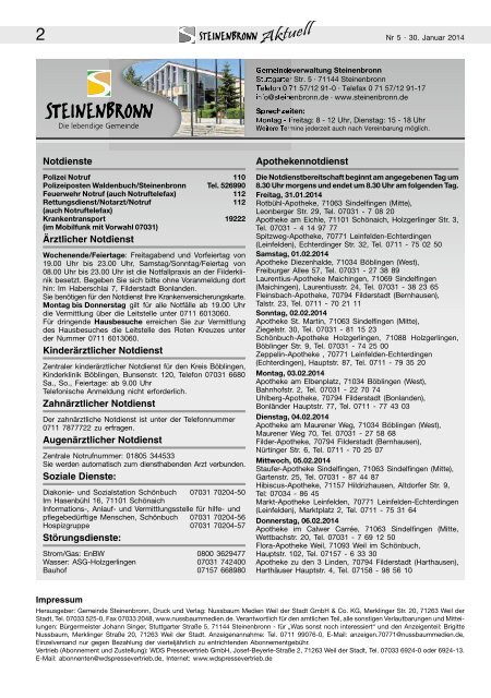 www.Steinenbronn.de Amtsblatt der Gemeinde Steinenbronn ...