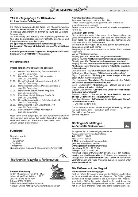 Steinenbronn Aktuell Nr. 22 vom 29. Mai 2013