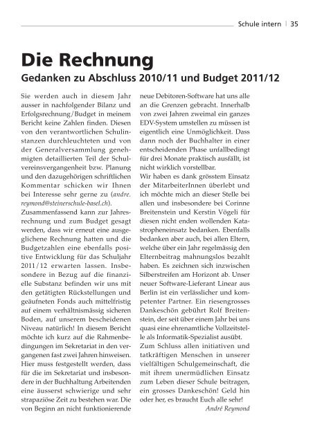 Jahresbericht 2010/11 und Budget 2011/12 - Rudolf Steiner Schule ...