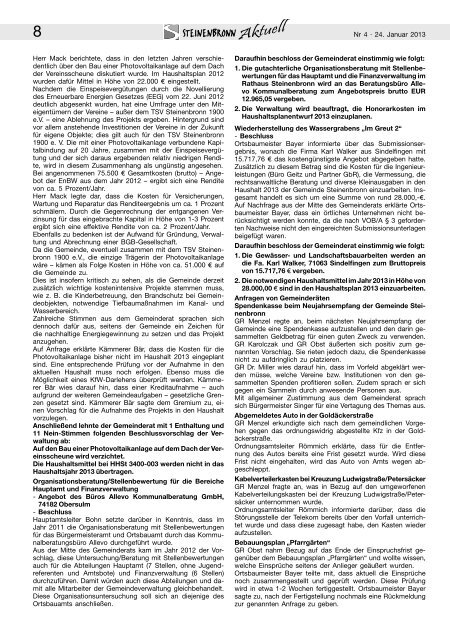 Steinenbronn Aktuell Nr. 4 vom 24. Januar 2013