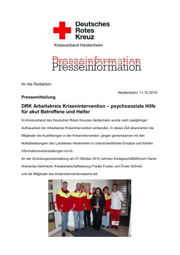 psychosoziale Hilfe für akut Betroffene und Helfer - Drk-Heidenheim
