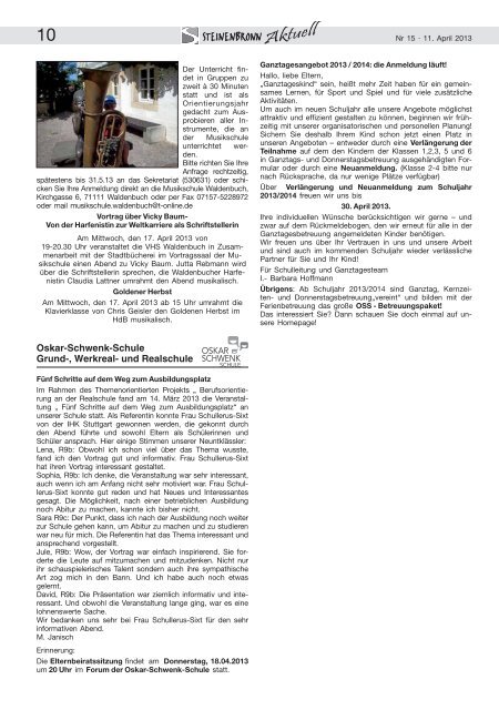 Steinenbronn Aktuell Nr. 15 vom 11. April 2013
