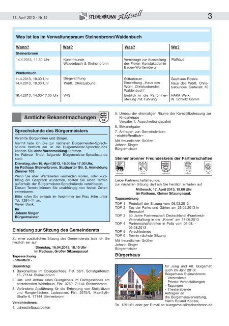 Steinenbronn Aktuell Nr. 15 vom 11. April 2013