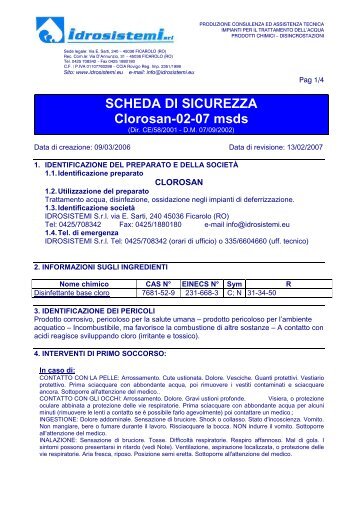 SCHEDA DI SICUREZZA Clorosan-02-07 msds - idrosistemi srl