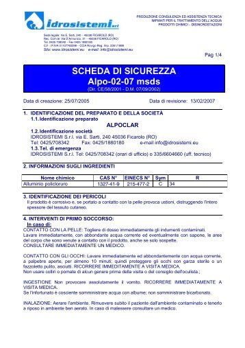 SCHEDA DI SICUREZZA Alpo-02-07 msds - idrosistemi srl