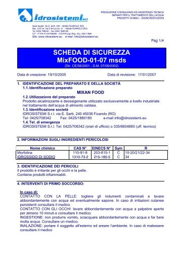 SCHEDA DI SICUREZZA MixFOOD-01-07 msds - idrosistemi srl