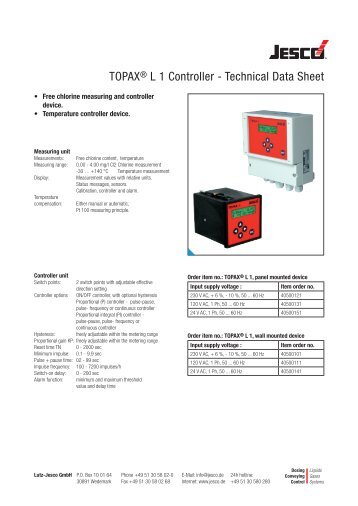 TOPAX® L 1 Controller - Technical Data Sheet