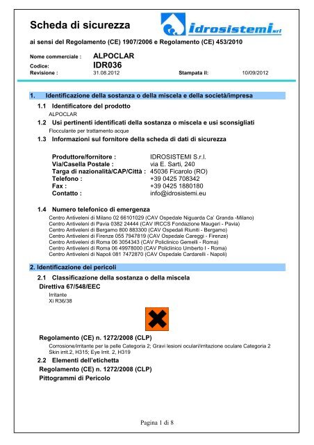 Scheda di Sicurezza (IT) - idrosistemi srl