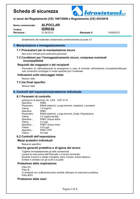 Scheda di Sicurezza (IT) - idrosistemi srl