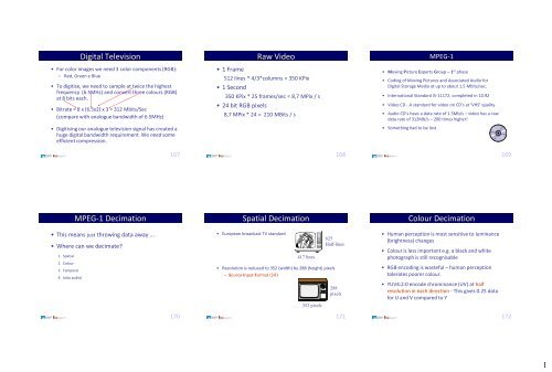 1 Digital Television Raw Video MPEG-1 Decimation Spatial ...