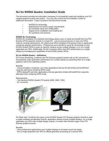 SLI for NVIDIA Quadro: Quick Installation Guide - Servodata